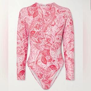 NEW Mara Hoffman Reese Paisley Zip Rashguard in Red Size Medium